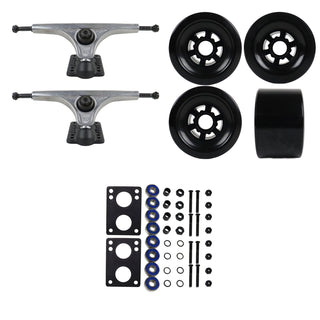 Slant Longboard Trucks (180 Raw) with 90mm Black Wheels, Abec 7 Bearings, Hardware, and Risers