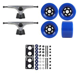 Slant Longboard Trucks (180 Raw) with 97mm Blue Wheels, Abec 7 Bearings, Hardware, and Risers