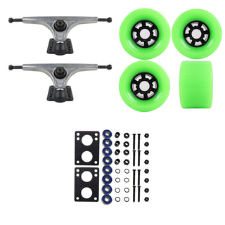 Slant Longboard Trucks (180 Raw) with 90mm Neon Green Wheels, Abec 7 Bearings, Hardware, and Risers