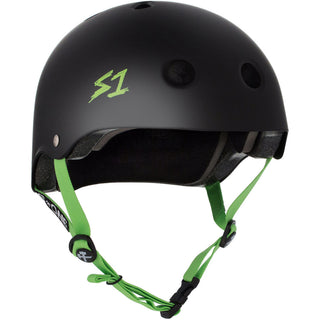 S-One Skateboard Helmet Lifer Black Matte/Bright Green Straps Size S + 2 Sizing Liners