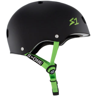 S-One Skateboard Helmet Lifer Black Matte/Bright Green Straps + 2 Sizing Liners