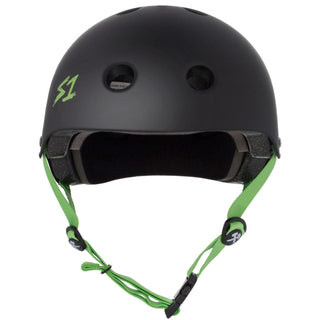 S-One Skateboard Helmet Lifer Black Matte/Bright Green Straps + 2 Sizing Liners