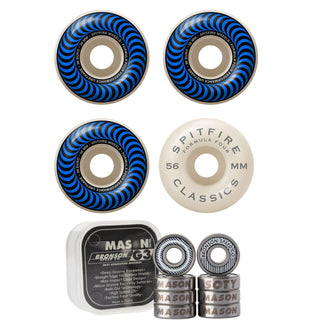 Spitfire Skateboard Wheels 56mm 99A Formula 4 Classics with Bronson Pro G3 Bearings