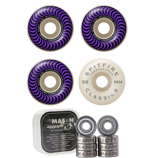 Spitfire Skateboard Wheels 58mm 99A Formula 4 Classics with Bronson Pro G3 Bearings