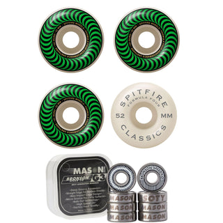 Spitfire Skateboard Wheels 52mm 101A Formula 4 Classics with Bronson Pro G3 Bearings