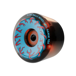 Slime Balls Skateboard Wheels 66mm Prayer Candle Light Ups 78A Transparent Black with Bronson Bearings