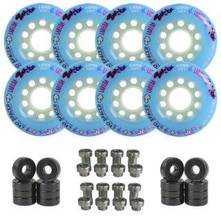 Labeda Smoke Evo Roller Hockey Wheels - Blue Soft 68mm - 8-Pack with Evo Spacers and Hybrid Ceramic Bearings