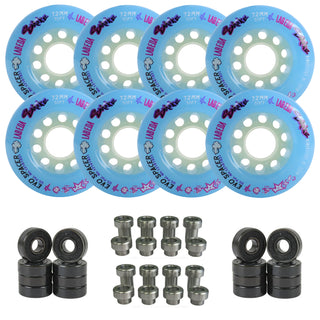Labeda Smoke Evo Roller Hockey Wheels - Blue Soft 72mm - 8-Pack with Evo Spacers and Hybrid Ceramic Bearings