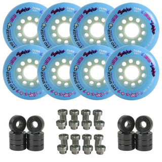 Labeda Smoke Evo Roller Hockey Wheels - Blue Soft 76mm - 8-Pack with Evo Spacers and Hybrid Ceramic Bearings