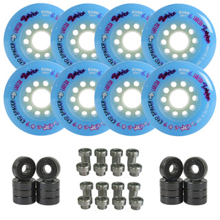 Labeda Smoke Evo Roller Hockey Wheels - Blue Soft 80mm - 8-Pack with Evo Spacers and Hybrid Ceramic Bearings