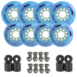 Labeda Smoke Evo Roller Hockey Wheels - Blue Soft Hilo 76mm/80mm - 8-Pack with Evo Spacers and Hybrid Ceramic Bearings