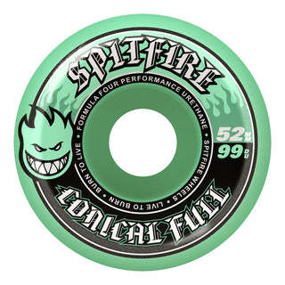 Spitfire Skateboard Wheels 52mm F4 99A Color Pack Conical Full Teal