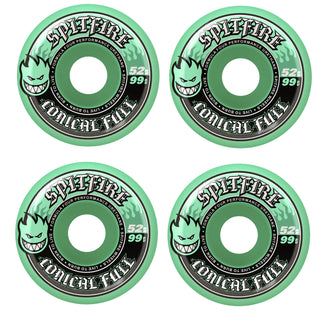 Spitfire Skateboard Wheels 52mm F4 99A Color Pack Conical Full Teal