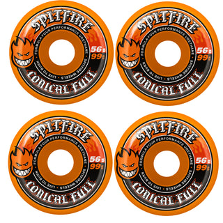 Spitfire Skateboard Wheels 56mm F4 99A Color Pack Conical Full Orange