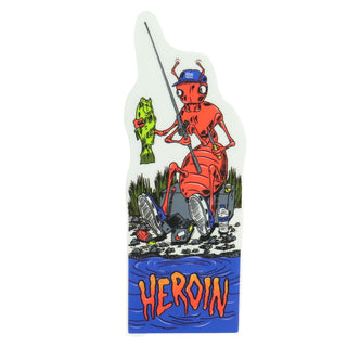 Heroin Skateboards Sticker Fishing Bug Clear 2.25" x 5.75"