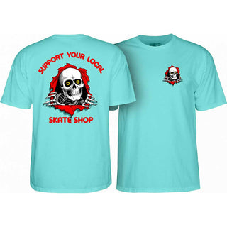 Powell Peralta Skateboard Shirt Support Your Local Skate Shop Ripper Teal Ice