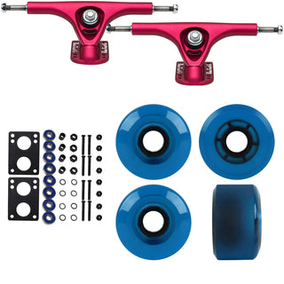 Paris Longboard Trucks, Wheels, Hardware, and Abec 7 Bearings Kit - V2 180 Fuschia + Blank Clear Blue 65mm 78A
