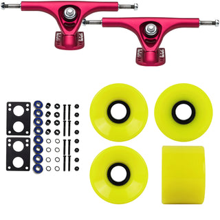 Paris Longboard Trucks, Wheels, Hardware, and Abec 7 Bearings Kit - V2 180 Fuschia + Blank Yellow 65mm 82A