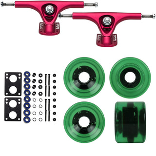 Paris Longboard Trucks, Wheels, Hardware, and Abec 7 Bearings Kit - V2 180 Fuschia + Blank Dark Green 64mm 82A