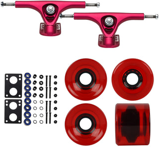 Paris Longboard Trucks, Wheels, Hardware, and Abec 7 Bearings Kit - V2 180 Fuschia + Blank Clear Red 65mm 82A