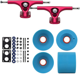 Paris Longboard Trucks, Wheels, Hardware, and Abec 7 Bearings Kit - V2 180 Fuschia + Blank Cyan Blue 64mm 81A