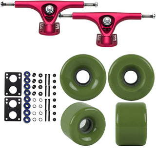 Paris Longboard Trucks, Wheels, Hardware, and Abec 7 Bearings Kit - V2 180 Fuschia + Blank Military Green 64mm 82A