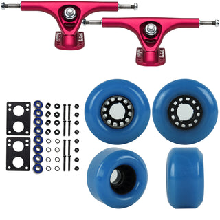 Paris Longboard Trucks, Wheels, Hardware, and Abec 7 Bearings Kit - V2 180 Fuschia + Blank Blue 76mm 82A