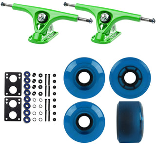 Paris Longboard Trucks, Wheels, Hardware, and Abec 7 Bearings Kit - V2 180 Green + Blank Clear Blue 65mm 78A