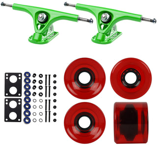 Paris Longboard Trucks, Wheels, Hardware, and Abec 7 Bearings Kit - V2 180 Green + Blank Clear Red 65mm 82A