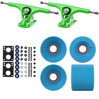 Paris Longboard Trucks, Wheels, Hardware, and Abec 7 Bearings Kit - V2 180 Green + Blank Cyan Blue 64mm 81A