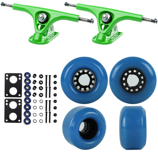 Paris Longboard Trucks, Wheels, Hardware, and Abec 7 Bearings Kit - V2 180 Green + Blank Blue 76mm 82A