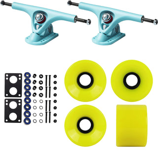 Paris Longboard Trucks, Wheels, Hardware, and Abec 7 Bearings Kit - V2 180 Blue + Blank Yellow 65mm 82A