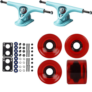 Paris Longboard Trucks, Wheels, Hardware, and Abec 7 Bearings Kit - V2 180 Blue + Blank Clear Red 65mm 82A