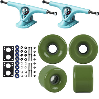 Paris Longboard Trucks, Wheels, Hardware, and Abec 7 Bearings Kit - V2 180 Blue + Blank Military Green 64mm 82A
