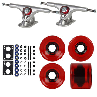 Paris Longboard Trucks, Wheels, Hardware, and Abec 7 Bearings Kit - V2 180 Raw + Blank Clear Red 65mm 82A