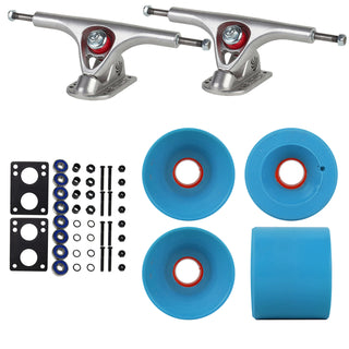 Paris Longboard Trucks, Wheels, Hardware, and Abec 7 Bearings Kit - V2 180 Raw + Blank Cyan Blue 64mm 81A
