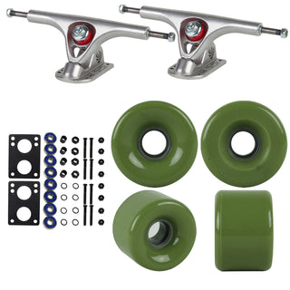 Paris Longboard Trucks, Wheels, Hardware, and Abec 7 Bearings Kit - V2 180 Raw + Blank Military Green 64mm 82A