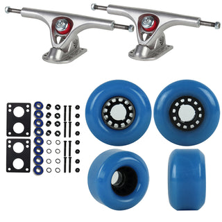 Paris Longboard Trucks, Wheels, Hardware, and Abec 7 Bearings Kit - V2 180 Raw + Blank Blue 76mm 82A