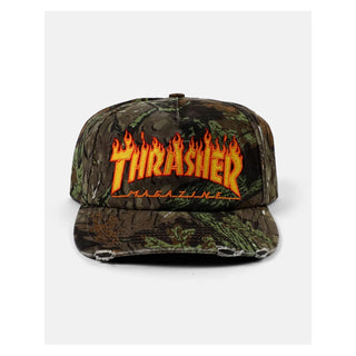 Thrasher Magazine Skateboard Hat Flame Distressed Snapback Camo