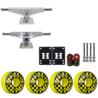 Venture Skateboard Trucks 8.5" Kit Bones 52mm V4 Block Party Yellow Wheels/Bearings/Hardware