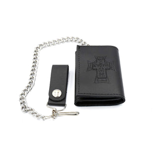 Dogtown Skateboard Chain Wallet Vintage Cross Small Leather Trifold Black