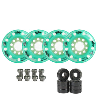 Labeda Whips Roller Hockey Wheels - Teal Soft 76mm - 4-Pack with Evo Spacers and Hybrid Ceramic Bearings
