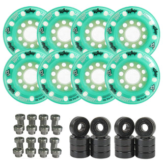 Labeda Whips Roller Hockey Wheels - Teal Soft 76mm - 8-Pack with Evo Spacers and Hybrid Ceramic Bearings