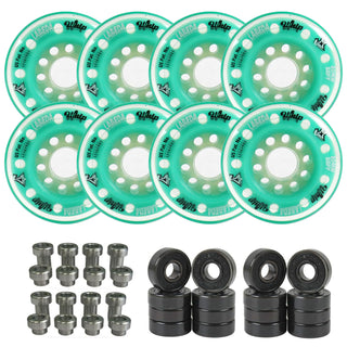 Labeda Whips Roller Hockey Wheels - Teal Soft 80mm - 8-Pack with Evo Spacers and Hybrid Ceramic Bearings