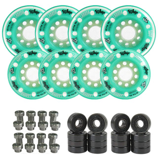 Labeda Whips Roller Hockey Wheels - Teal Soft HiLo Set 76mm/80mm - 8-Pack with Evo Spacers and Hybrid Ceramic Bearings