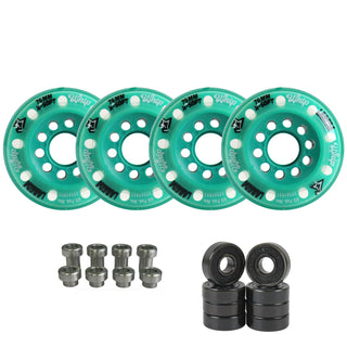 Labeda Whips Roller Hockey Wheels - Teal X-Soft 76mm - 4-Pack with Evo Spacers and Hybrid Ceramic Bearings