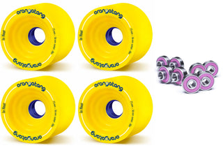 Orangatang Longboard Wheels In-Heat Yellow 75mm 86A with Loaded Jehu V2 Bearings