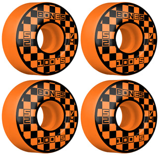 Bones Skateboard Wheels 100's 52mm 100A Block Party Orange V4 Wide Shape