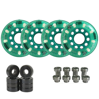 Labeda Whips Roller Hockey Wheels - Teal X-Soft 68mm - 4-Pack with Evo Spacers and Hybrid Ceramic Bearings