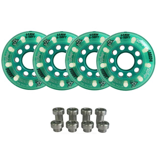 Labeda Whips Roller Hockey Wheels - Teal X-Soft 68mm - 4-Pack with Evo Spacers